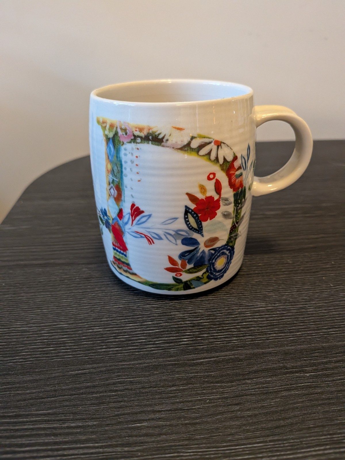 Anthropologie Monogram Mug “D” Coffee Cup, Starla Halfmann, Petal Palette Floral