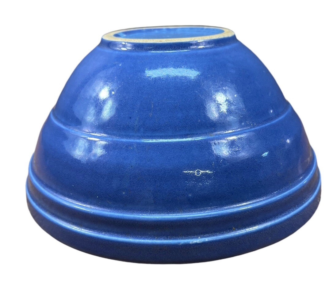Vintage Ring Stoneware Blue Mixing Bowl  4 x 8 in