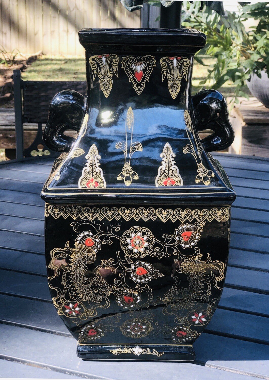 EUC-Rare & Vintage Yuqian Zhilong Black Hand Painted Vase With Makers Mark