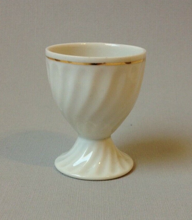 Egg Cup White Swirl Gold Plated Band Trim Porcelain Made In Germany Vintage 