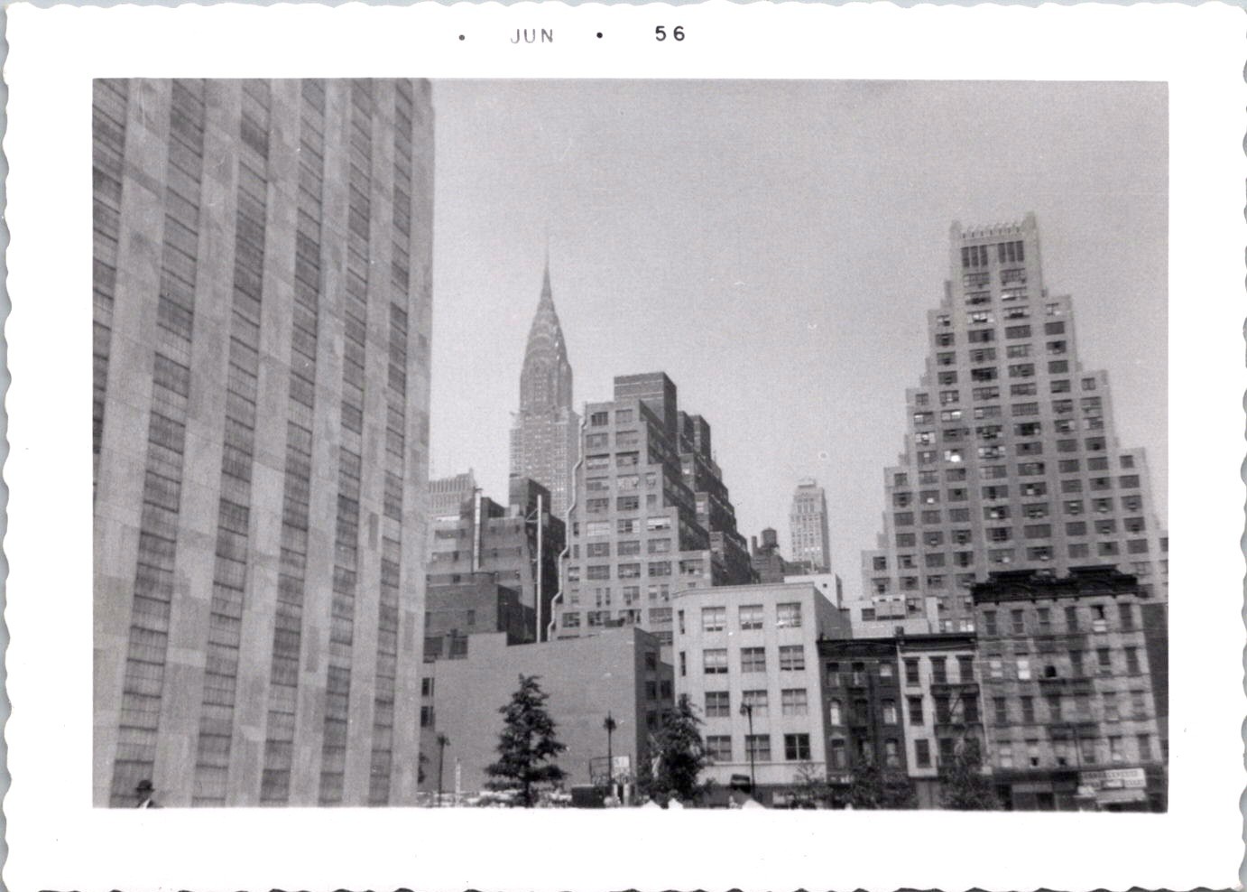 Midtown Manhattan Skyline with Chrysler Building, 1956 NYC B&W Snapshot Photo