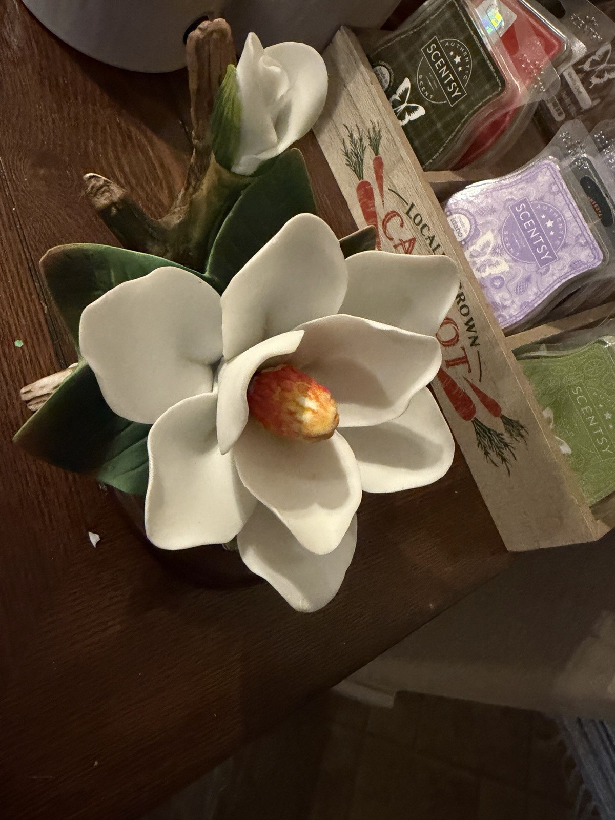 PS Magnolia Flower Porcelain Figurine Limited Edition 1993 with Wooden Base