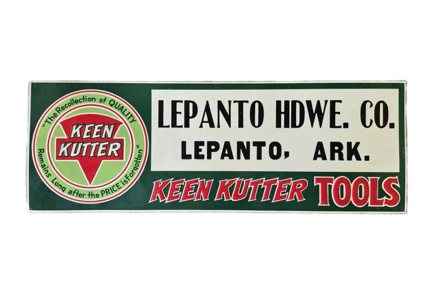 NOS Original Antique Tin Keen Kutter Lepanto Arkansas Hardware Advertising Sign