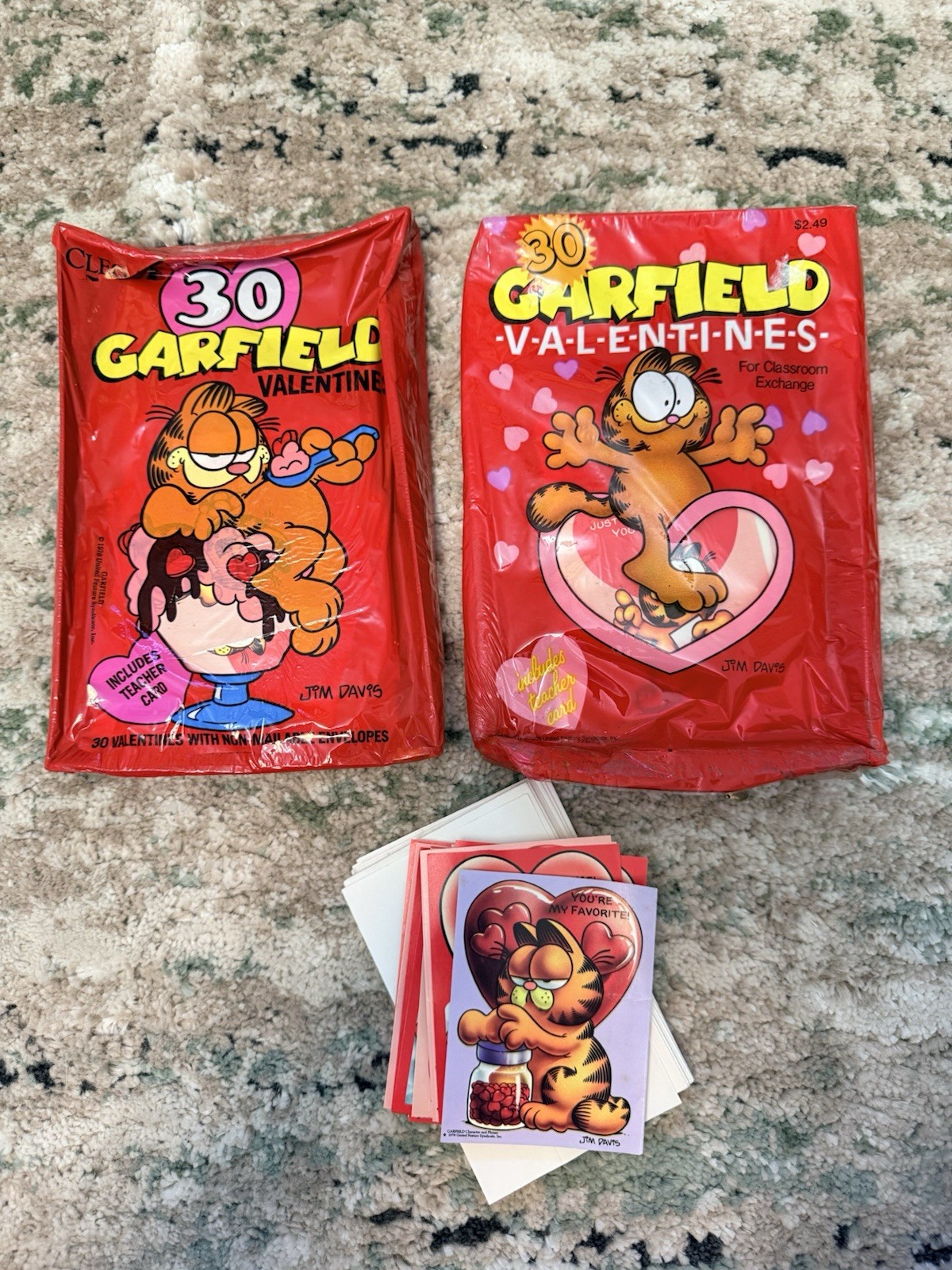 Vintage 1978 NOS Packages x 2 of Garfield Valentine Cards Jim Davis
