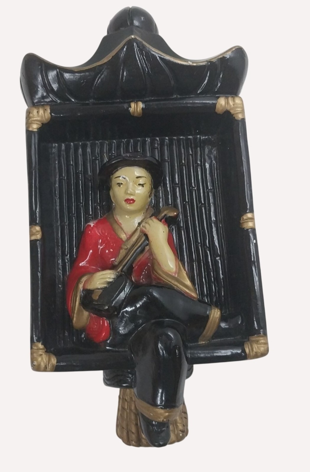 Chalkware Wall Plaque Guitar Player Asian-Inspired Wall Hanging Mid Century Chalkware Wall Plaque Guitar Player Asian-Inspired Wall Hanging Mid Century
