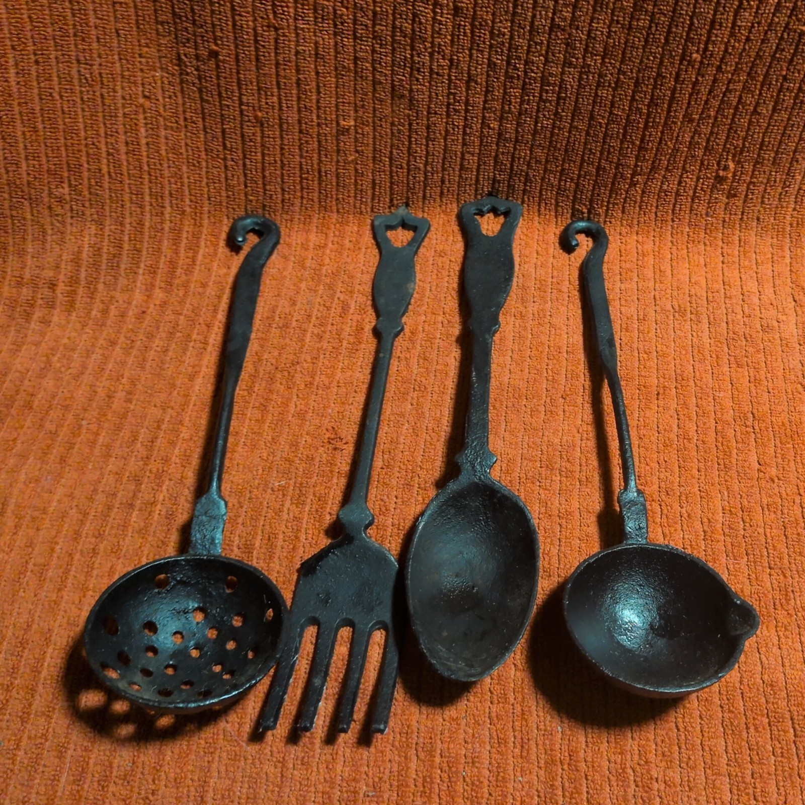 VTG Cast Iron Kitchen Utensil Set – Fork, Spoon, Ladle & Strainer Primitive
