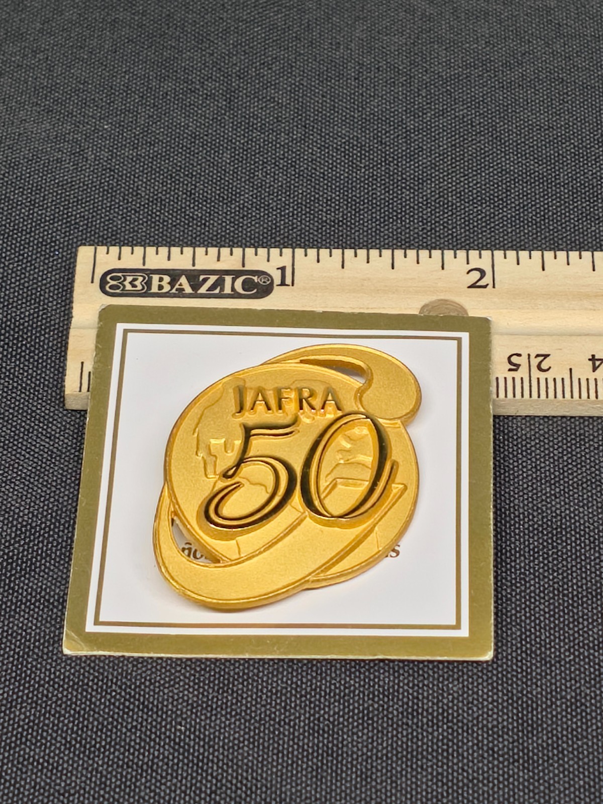 Vtg Jafra Cosmetics 50th Anniversary Lapel Pin Award Gold Tone 50 Years Globe
