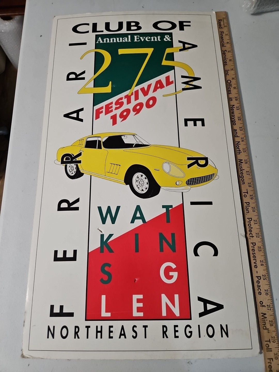 FERRARI 275 Club Of America Watkins Glen Northeast 1990 Festivalposter 16”x30”