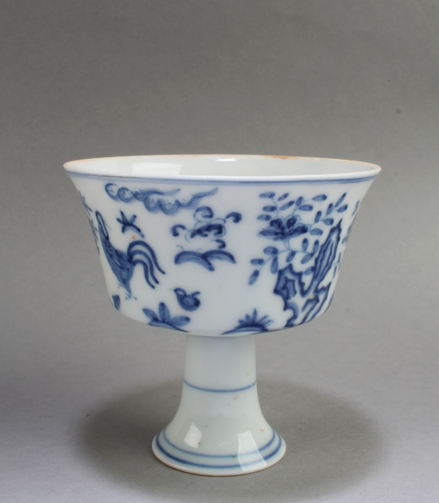 Chinese Blue & White Stem Bowl. 'ChengHua' mark