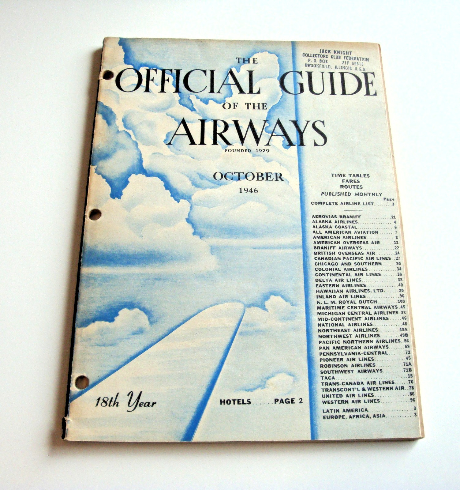 OAG OFFICIAL GUIDE OF THE AIRWAYS October 1946 FOLD OUT MAP ORIGINAL VINTAGE