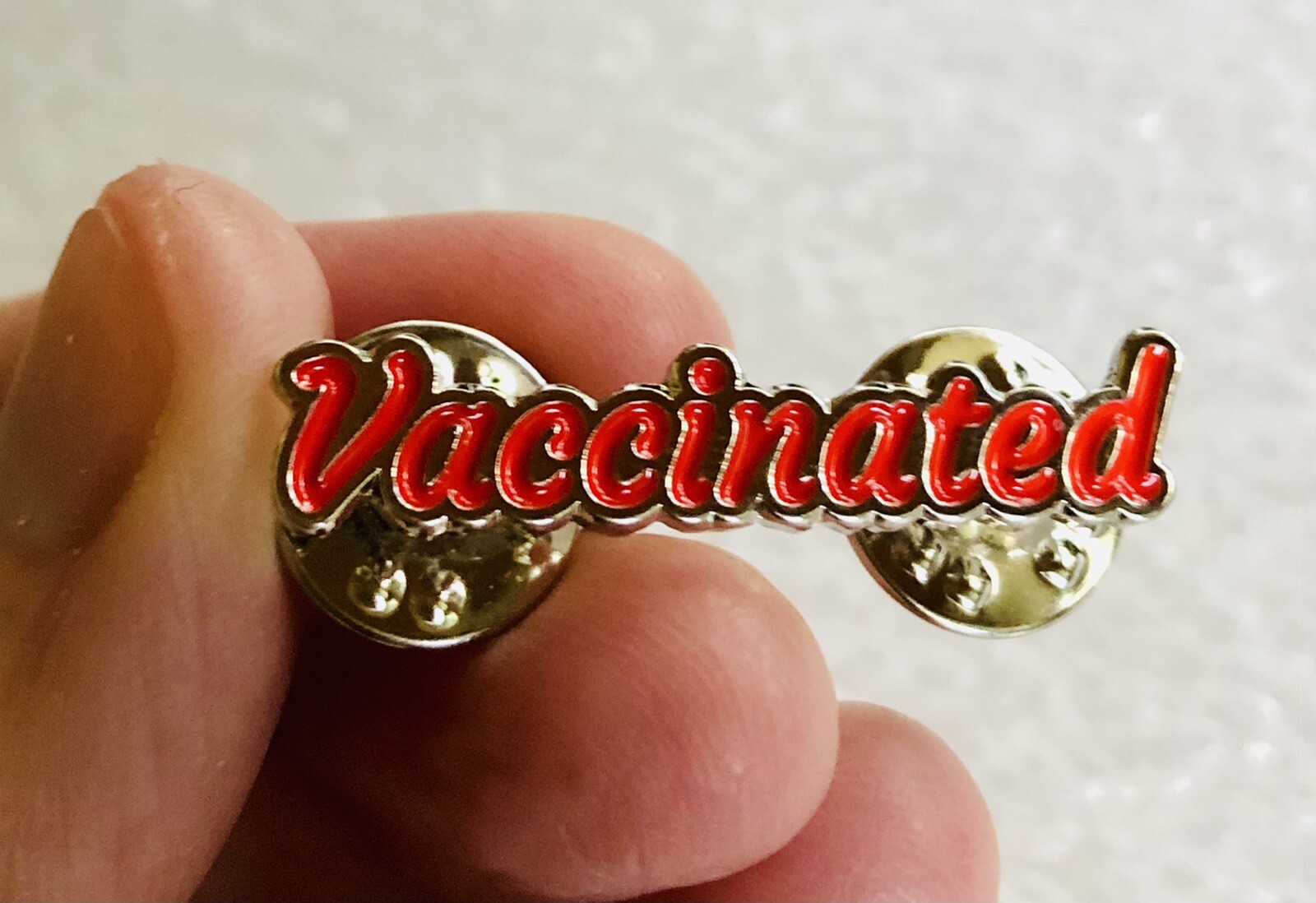 (3 Pack) I’m Vaccinated Red Script Font Enamel Lapel Jacket Hat Pin LOT