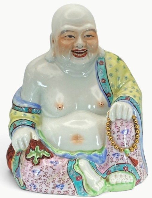 Vtg Chinese Famille Rose Laughing Buddha Budai/Hotei Statue Large 12.5” Ceramic Vtg Chinese Famille Rose Laughing Buddha Budai/Hotei Statue Large 12.5” Ceramic