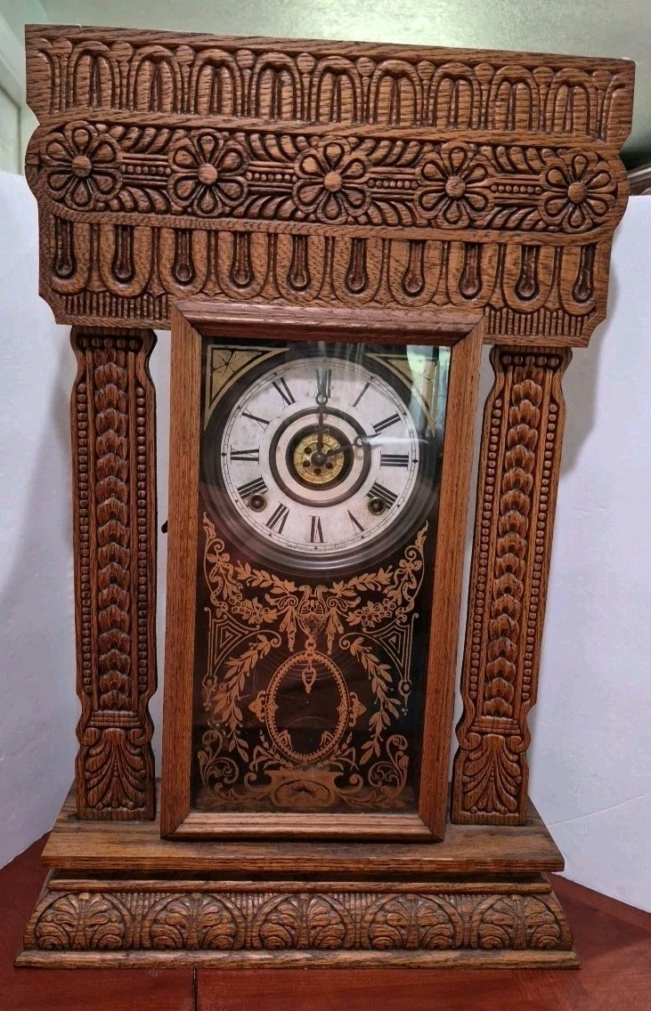 Antique Ingraham Mantel Clock Beautiful Design Working Order