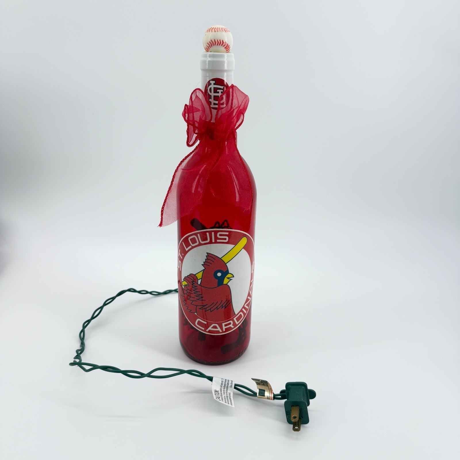 MLB St. Louis Cardinals Lighted Wine Bottle Red Handmade 12.5\ MLB St. Louis Cardinals Lighted Wine Bottle Red Handmade 12.5\