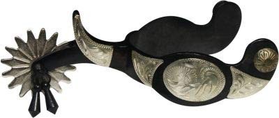 Showman Black Steel Jingle Bob Spurs w/ Engraved Silver Conchos & Bar Accents Showman Black Steel Jingle Bob Spurs w/ Engraved Silver Conchos & Bar Accents