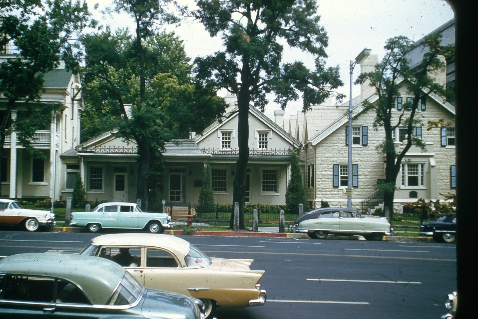 c1950\'s Kodachrome Red Border 35mm Slide, Chevrolet Bel Air, Suburban Street