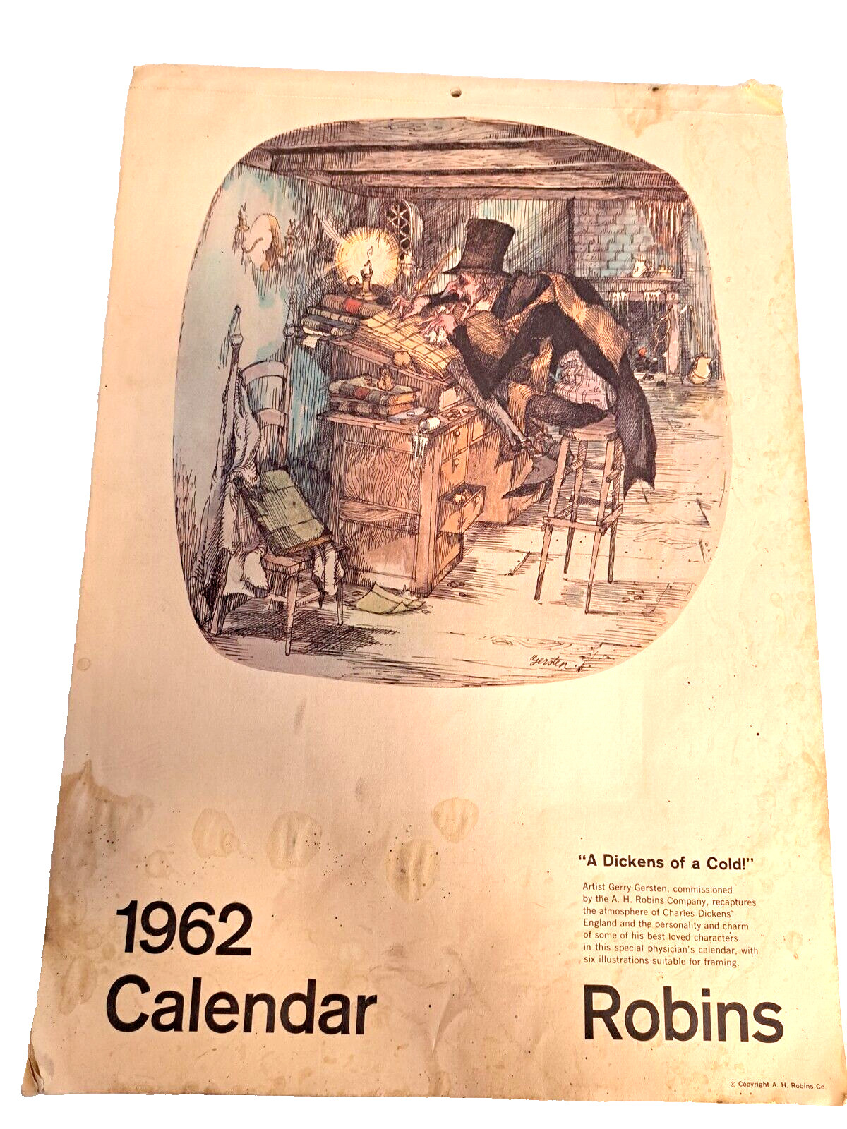 Dickens of a Cold Gerry Gersten Caricatures 1962 Calendar A H Robins Advertising Dickens of a Cold Gerry Gersten Caricatures 1962 Calendar A H Robins Advertising
