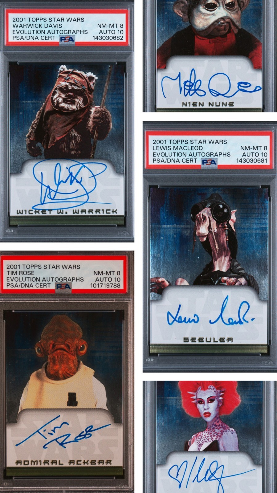 2001 Topps Star Wars Evolution Autographs Lot of 5 PSA Graded Pop 1 Auto 10