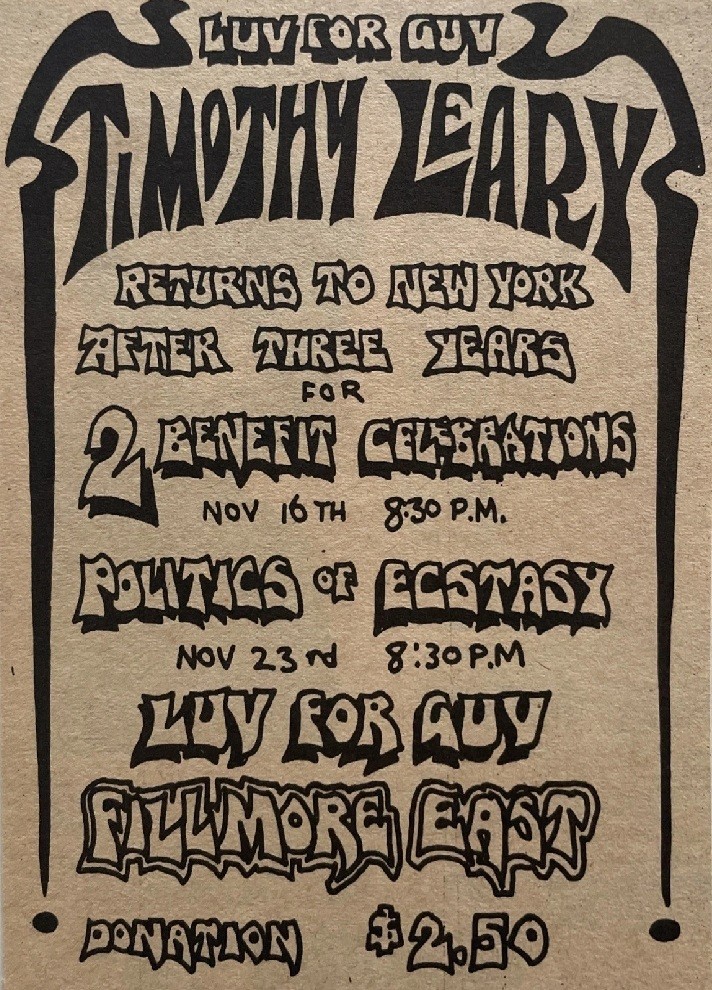 Timothy Leary Luv For Guv Postcard - Psychedelic - LSD - Fillmore East - 1969