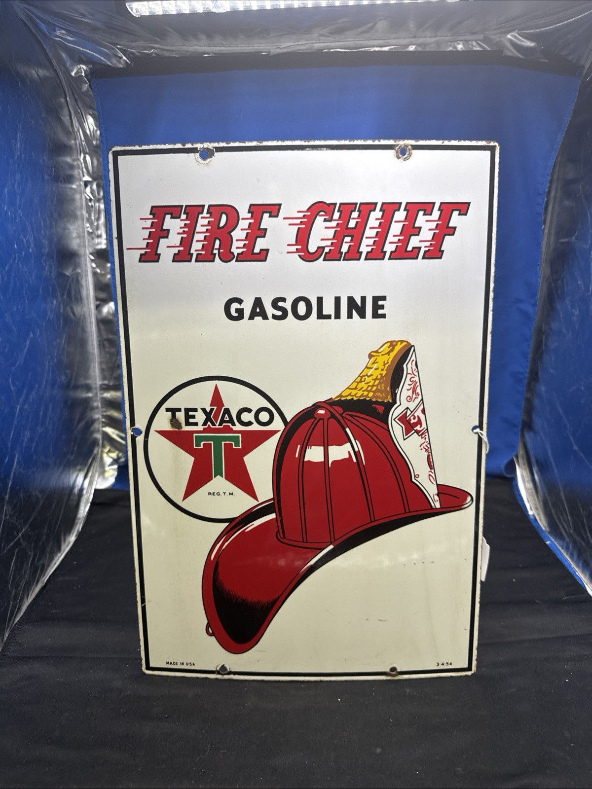 1954 Texaco Fire Chief Gasoline Porcelain sign Original 12” x 18” A