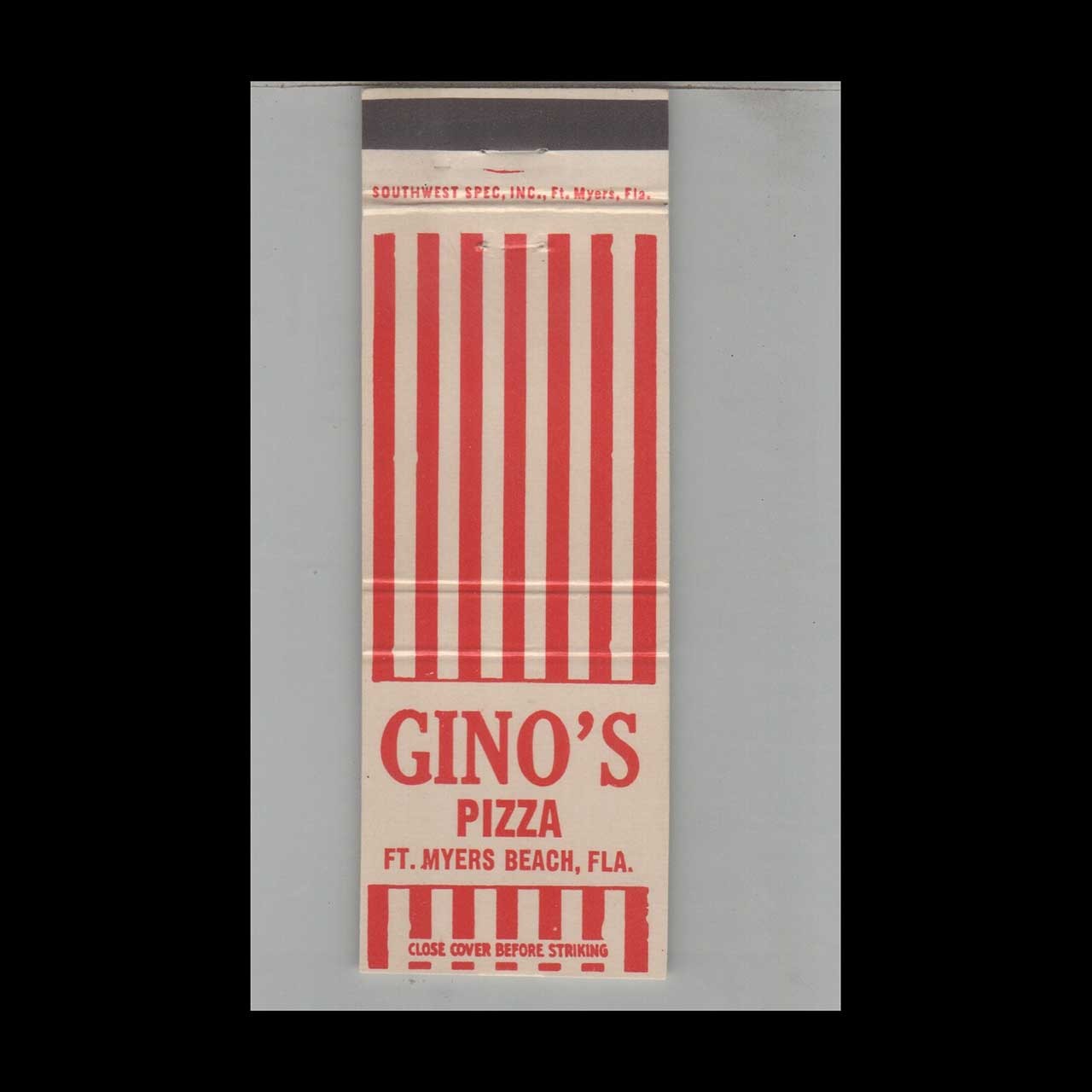 Matchbook Cover Gino\'s Pizza Fort Myers Beach FL
