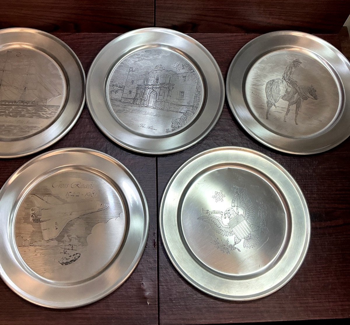 5 -REED & BARTON PEWTER HAND CRAFTED COLLECTOR PLATES - SEE LIST OF PLATES