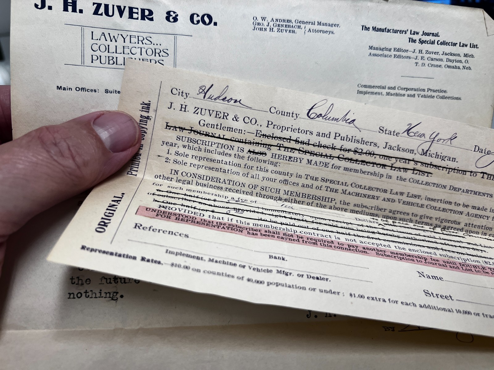 1899 J.H Zuver Jackson MI Lawyers Collectors Publishers Legal Letter & Notice
