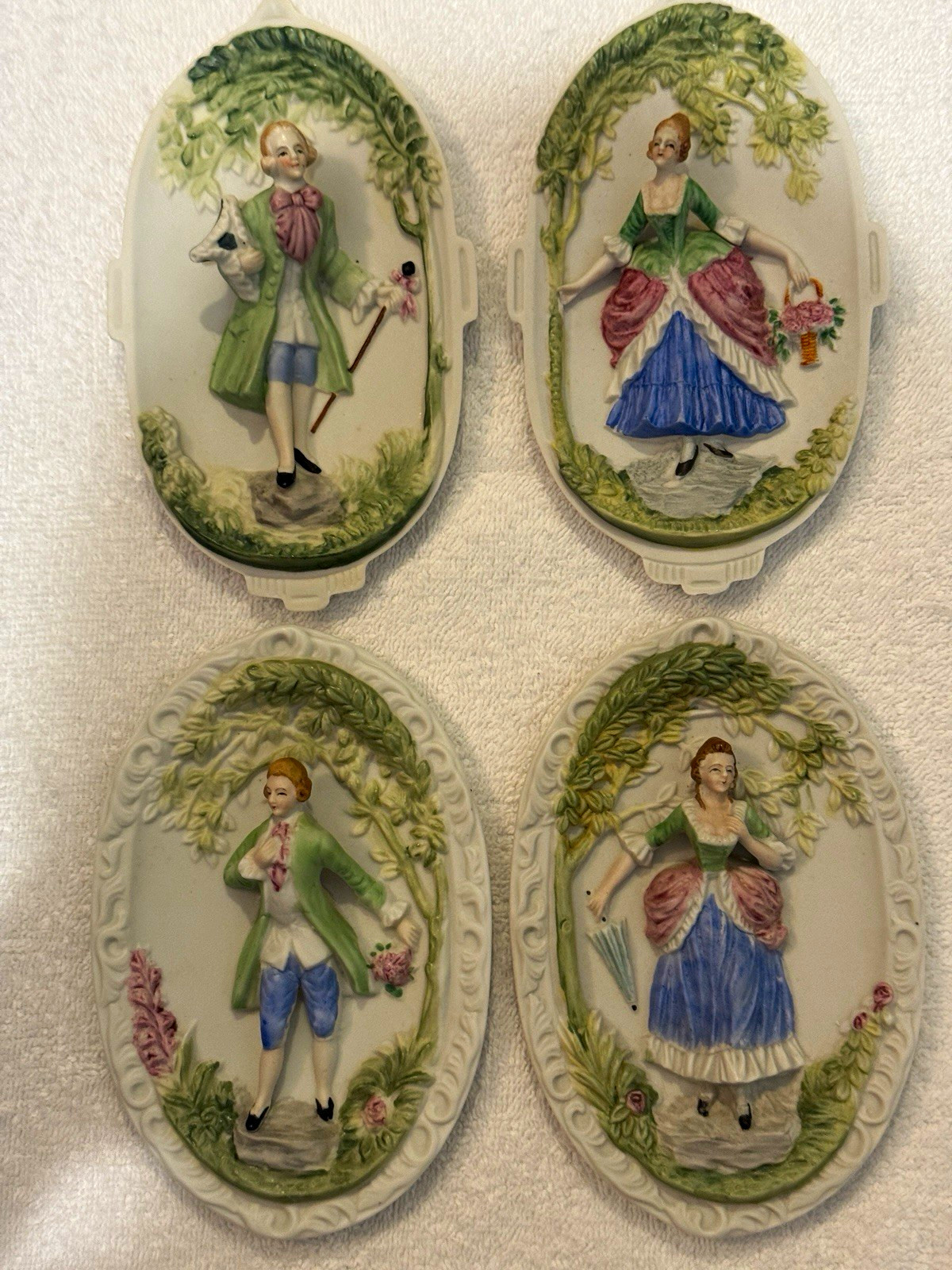 Vintage Occupied Japan Porcelain Wall Plaques Set of 4 Victorian Man Woman