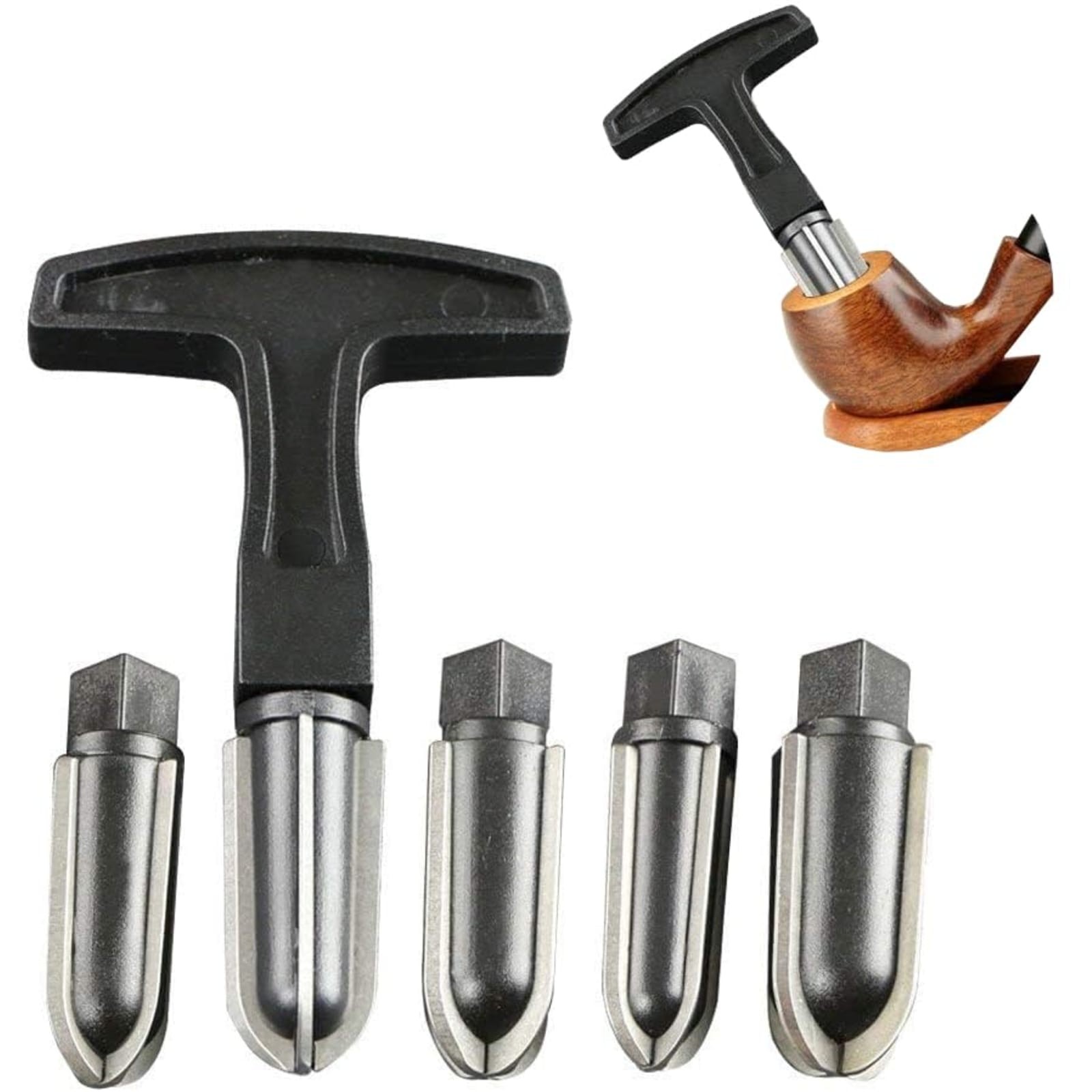 5-Piece Tobacco Pipe Reamer Set 16mm 18mm 20mm 22mm Stainless Steel T-Handle
