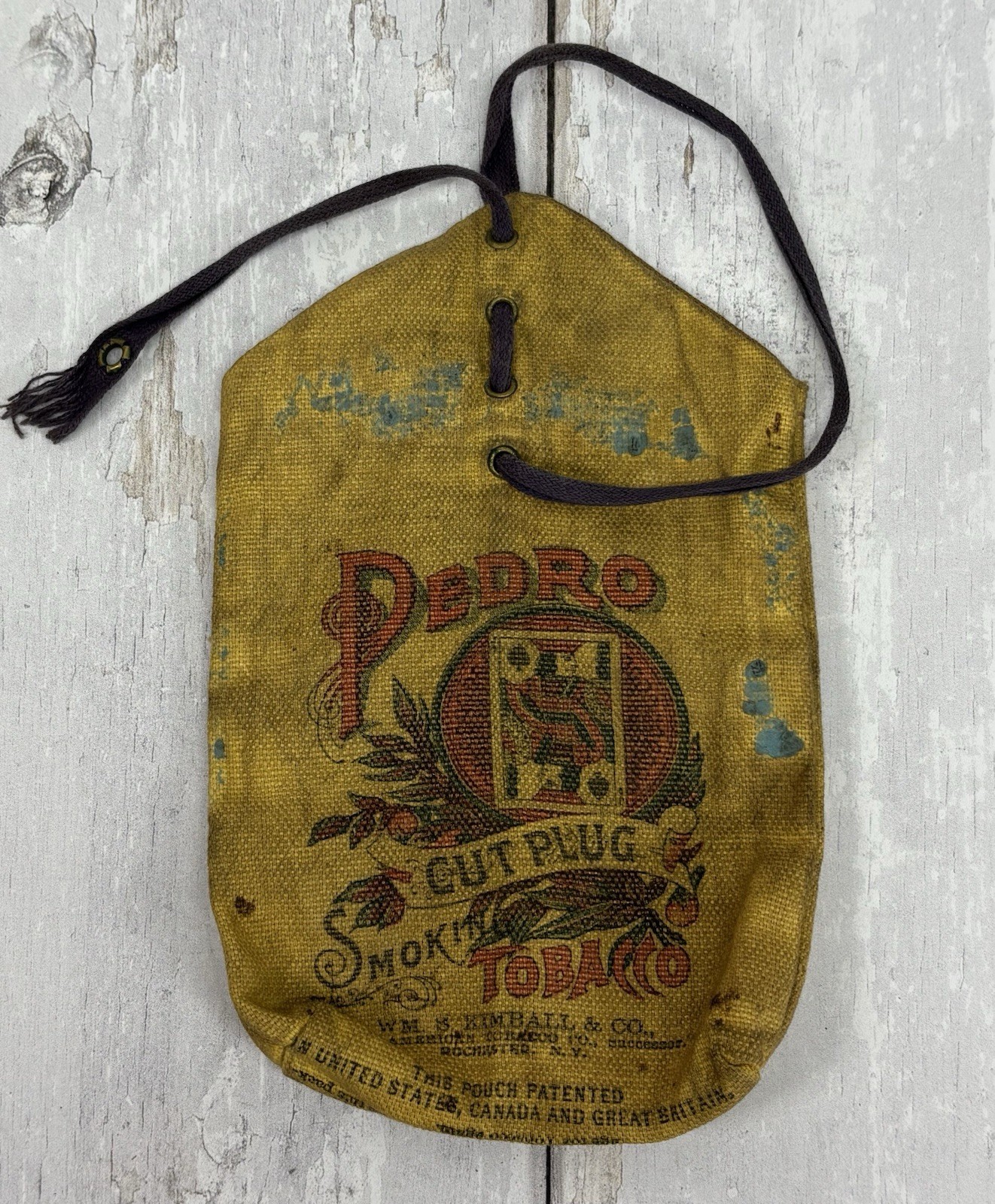 Antique Pedro Cut Plug Tobacco Pouch EMPTY Factory No 1 New York Advertising Bag