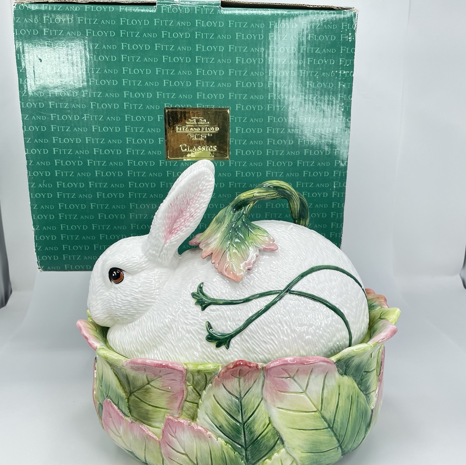 Fitz and Floyd Le Lapin Rabbit Covered Vegetable Bowl A+Condition W/Box Classics
