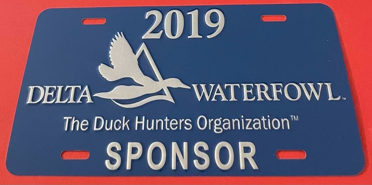 2019 Delta Waterfowl Sponsor Booster License Plate Duck Hunters ND EMBOSSED
