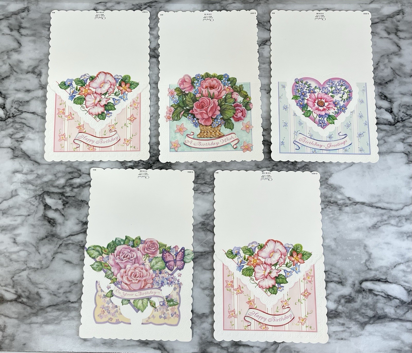 Olympicard Vtg 90’s Stationary Embossed Die Cut Romantic Birthday Card Set Of 5