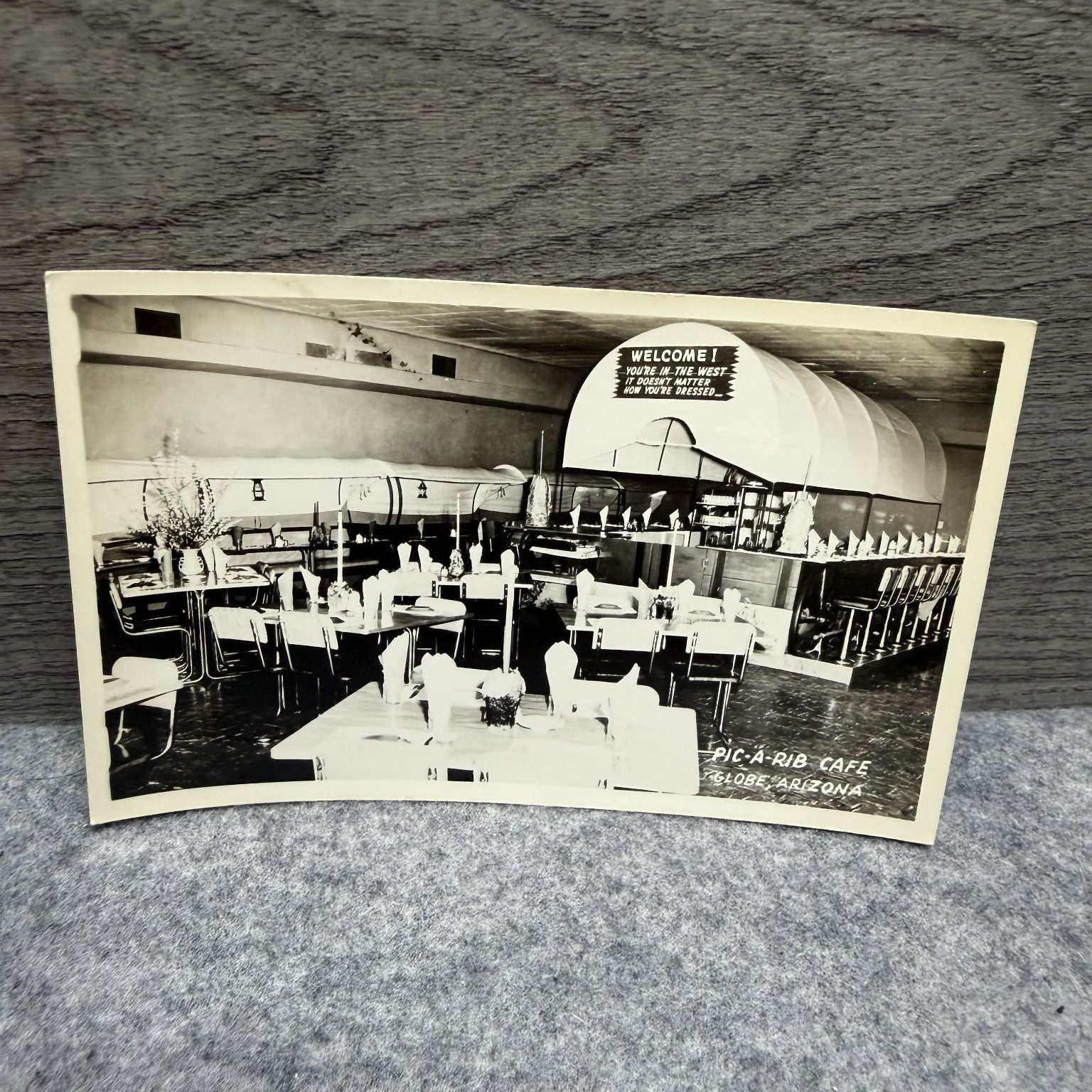 Vintage RPPC Pic-A-Rib Cafe Globe Arizona Wagon Booths 1938 Diner Postcard