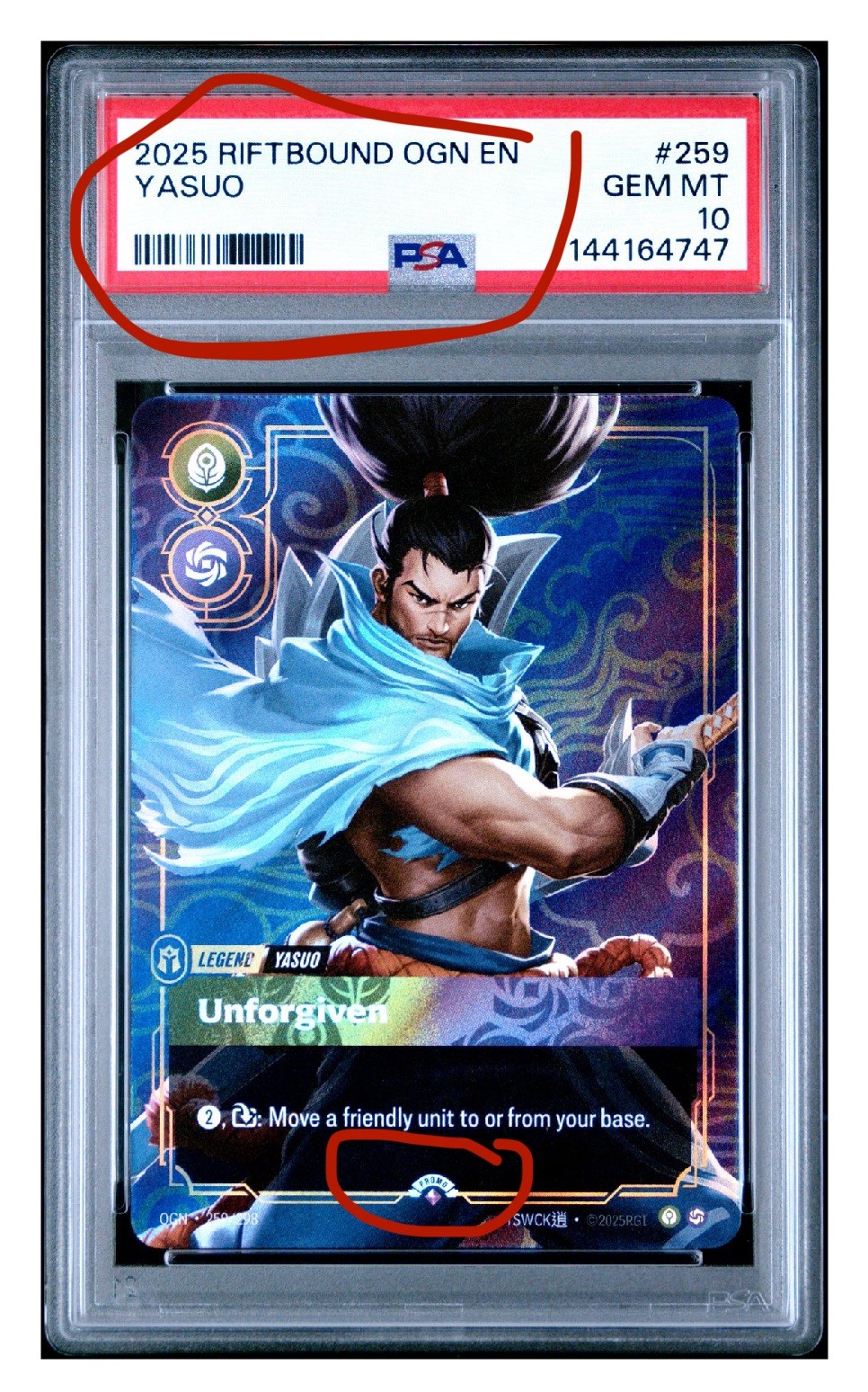 1 OF 1 LABEL ERROR RELEASE EVENT 2025 Riftbound OGN EN Yasuo Unforgiven #259 PSA
