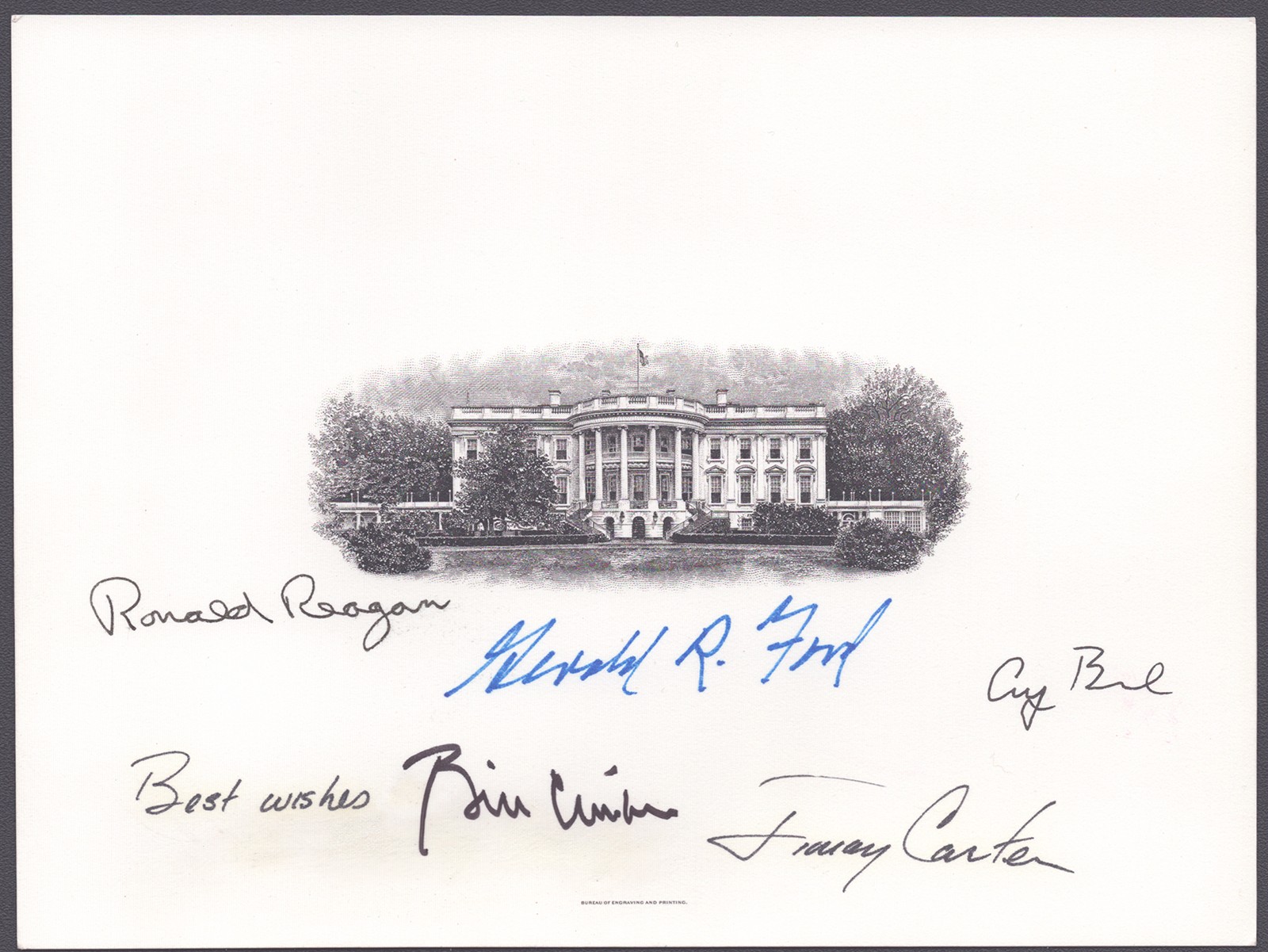 THE FIVE PRESIDENTS - WHITE HOUSE ENGRAVING SIGNED WITH CO-SIGNERS