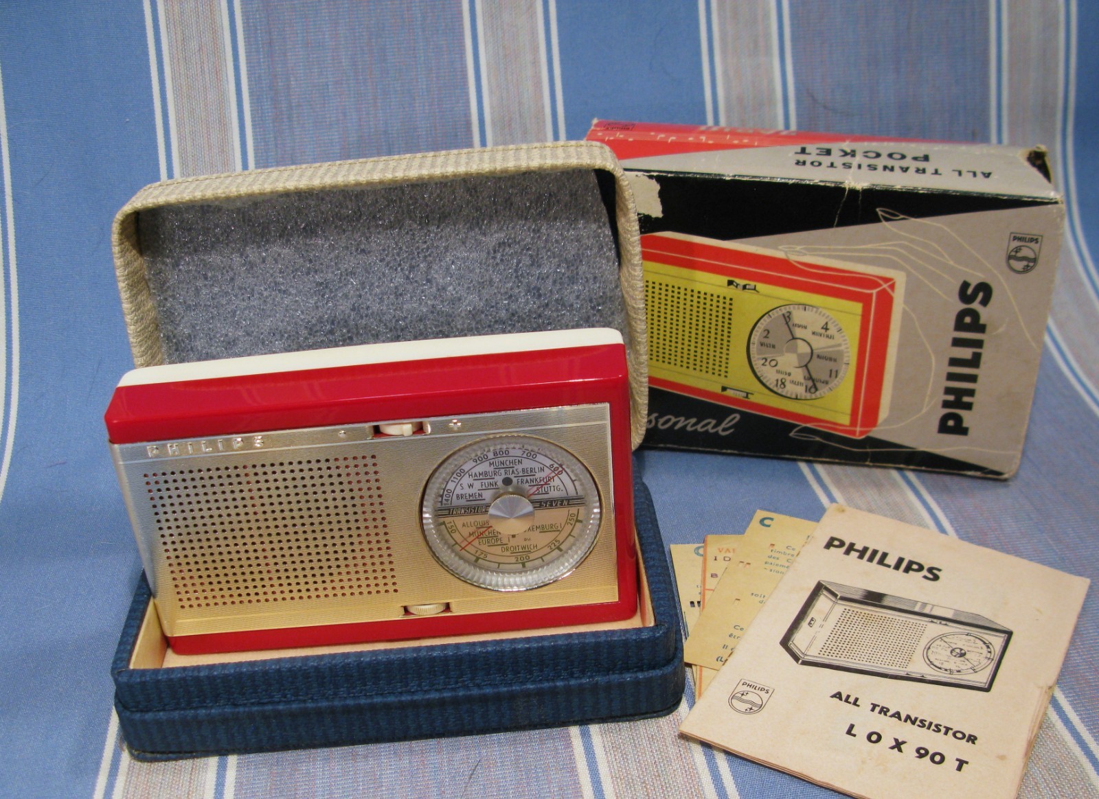 RARE 1959 PHILIPS LOX90T  FANETTE TRANSISTOR  RADIO NrMINT BOXED w/ ACCESSORIES