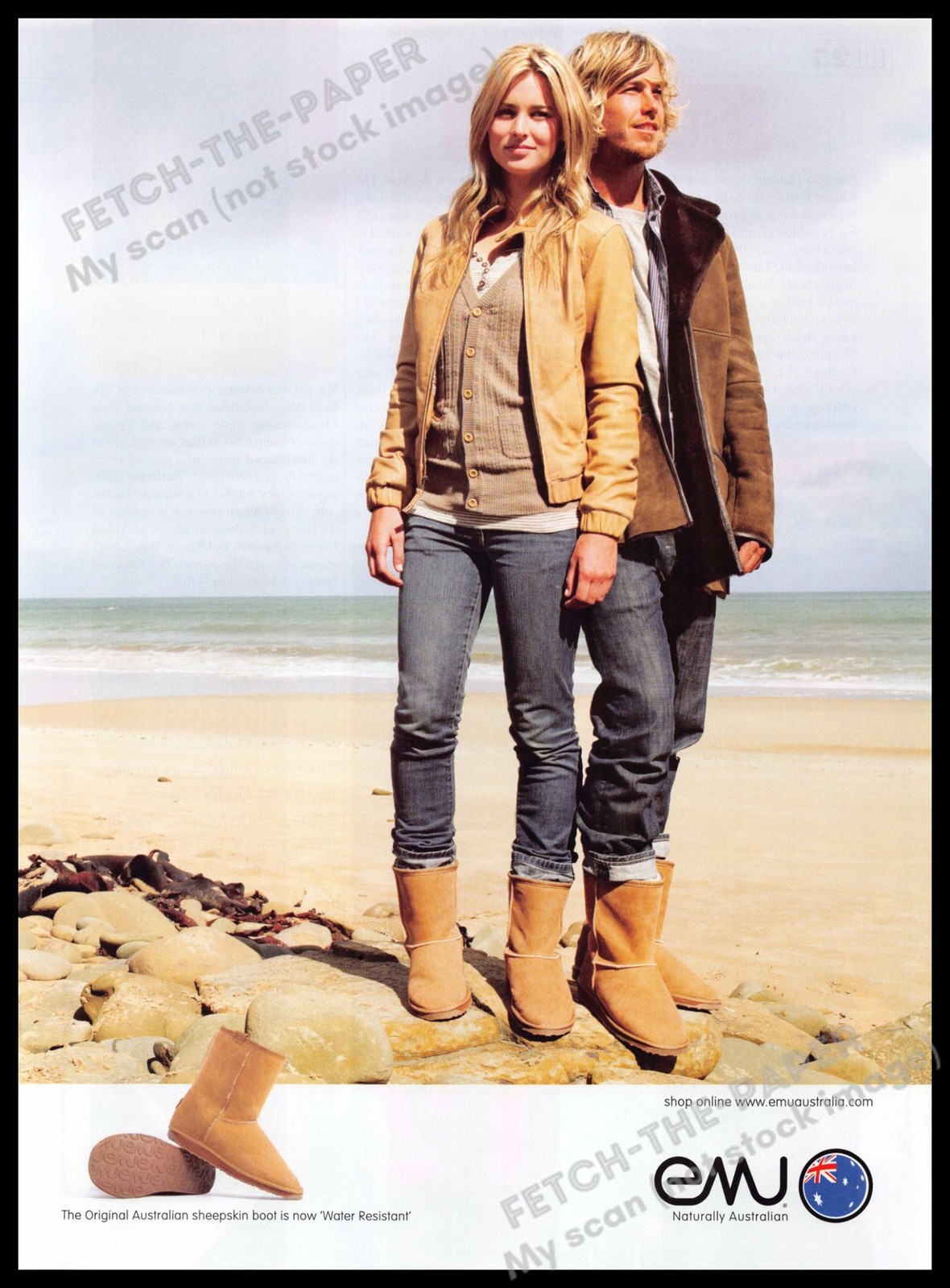 EMU Australia 2010s Print Advertisement 2010 Sheepskin Boot Beach Couple