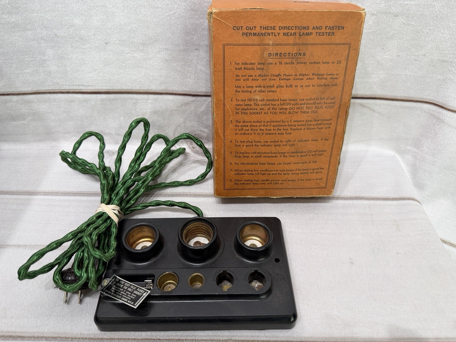 Antique NOMA Electric Corp. No. 1175 Vintage Light Bulb and Fuse Tester Works