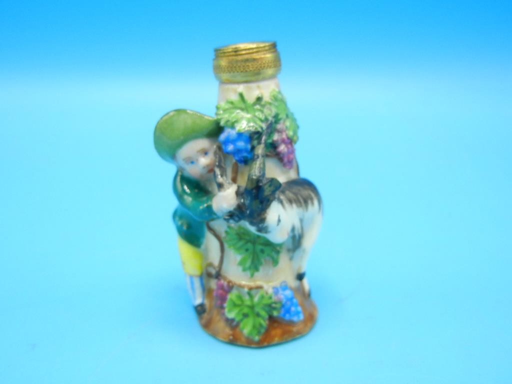 Antique Sampson Continental Porcelain Figural Bottle Boy & Goat Grapevine 2.5\