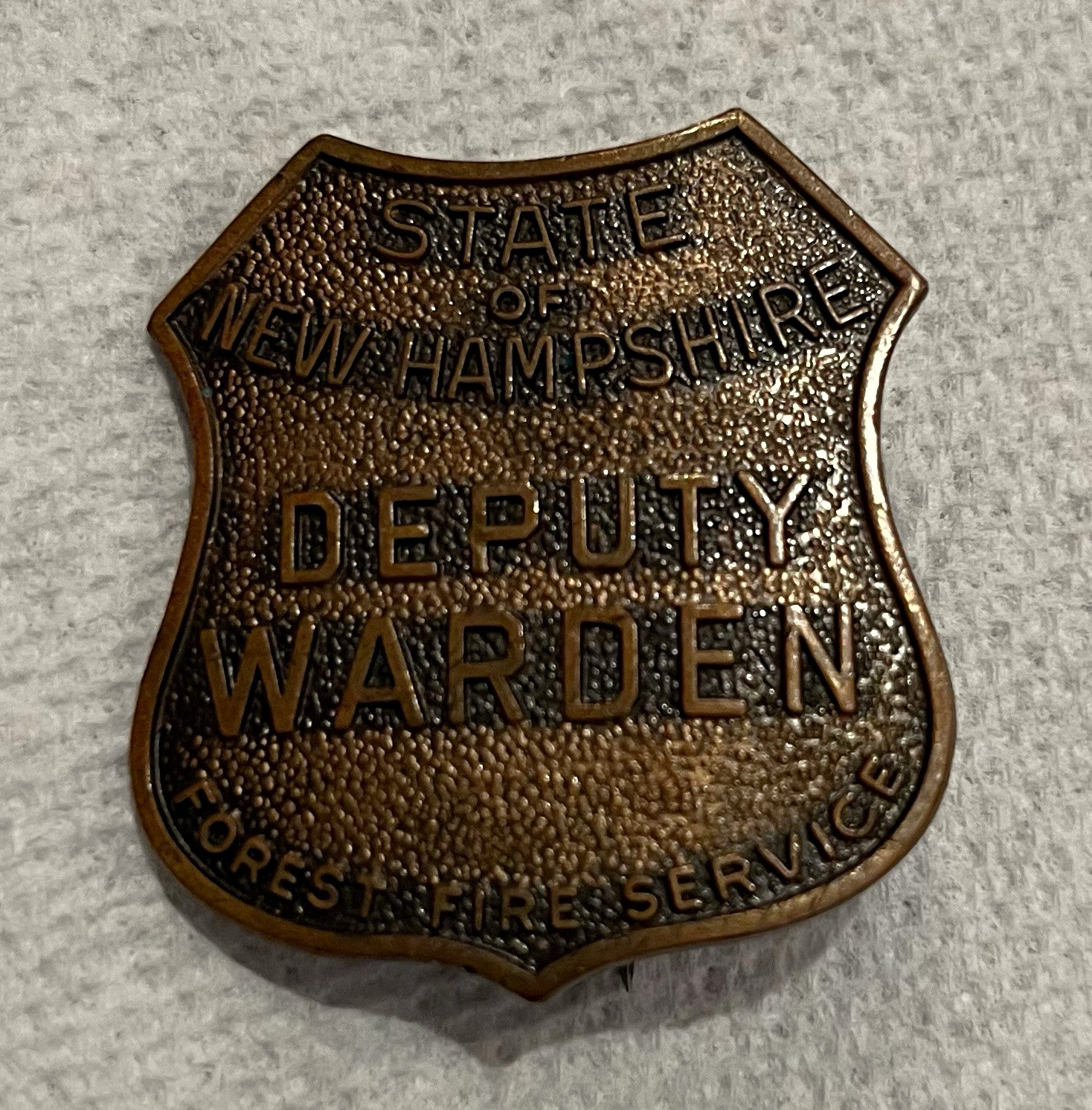 Vintage New Hampshire Forrest Fire Service Deputy  Warden Brass Badge