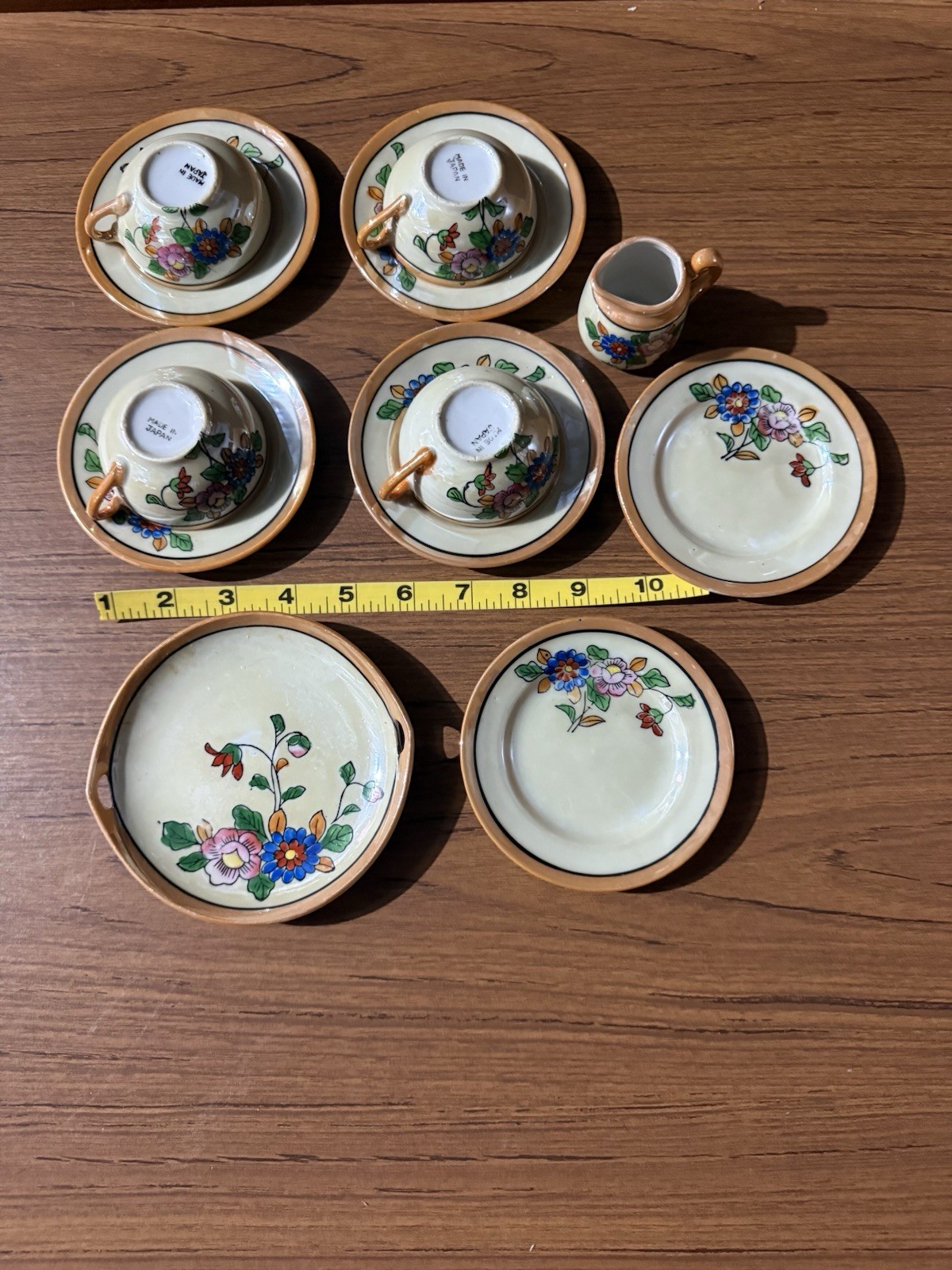 Vintage Made in Japan Floral Lusterware Tea Set 12 Pc Cups Saucers Creamer