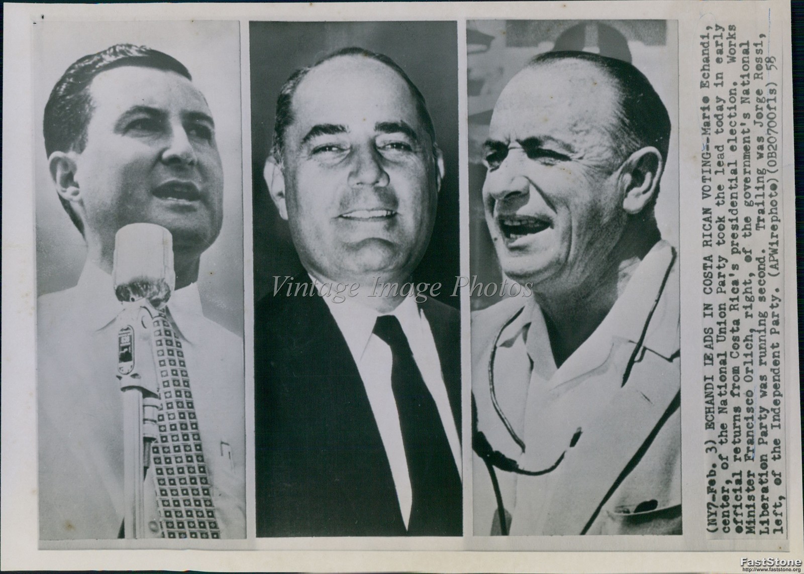 1964 Costa Rica Marie Echandi Francisco Orlich Jorge Rossi Wirephoto 6x8
