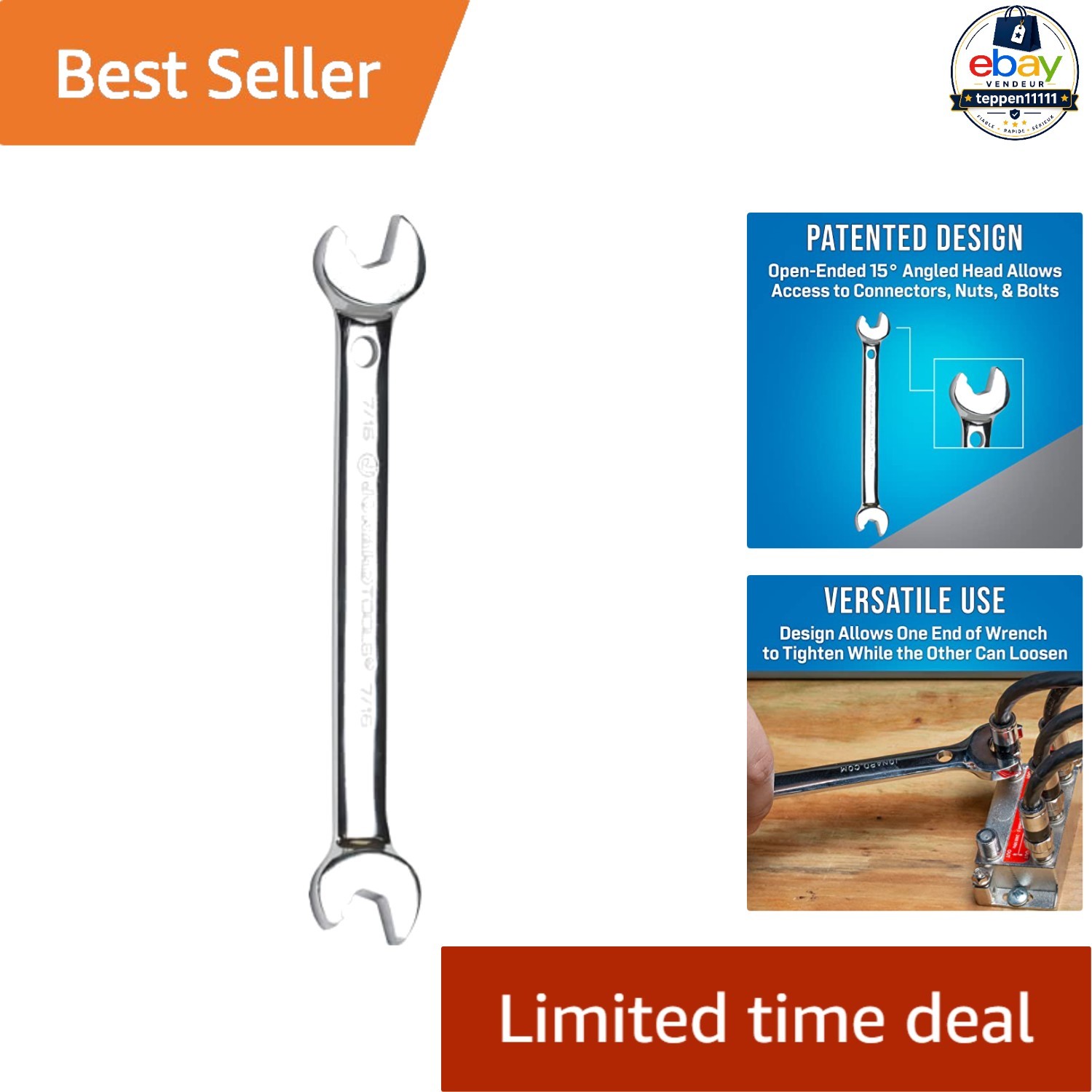 Double Ended Speed Wrench ASW-716 7/16 in 6 1/2 in Angled Head Steel