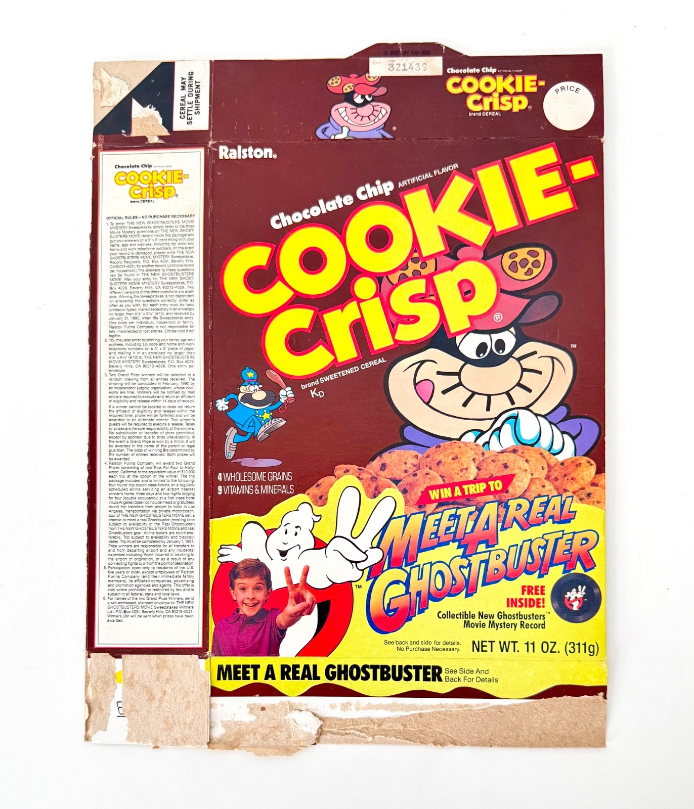 Vintage 1989 Ralston Cookie Crisp Cereal Box Ghostbusters Record Premium