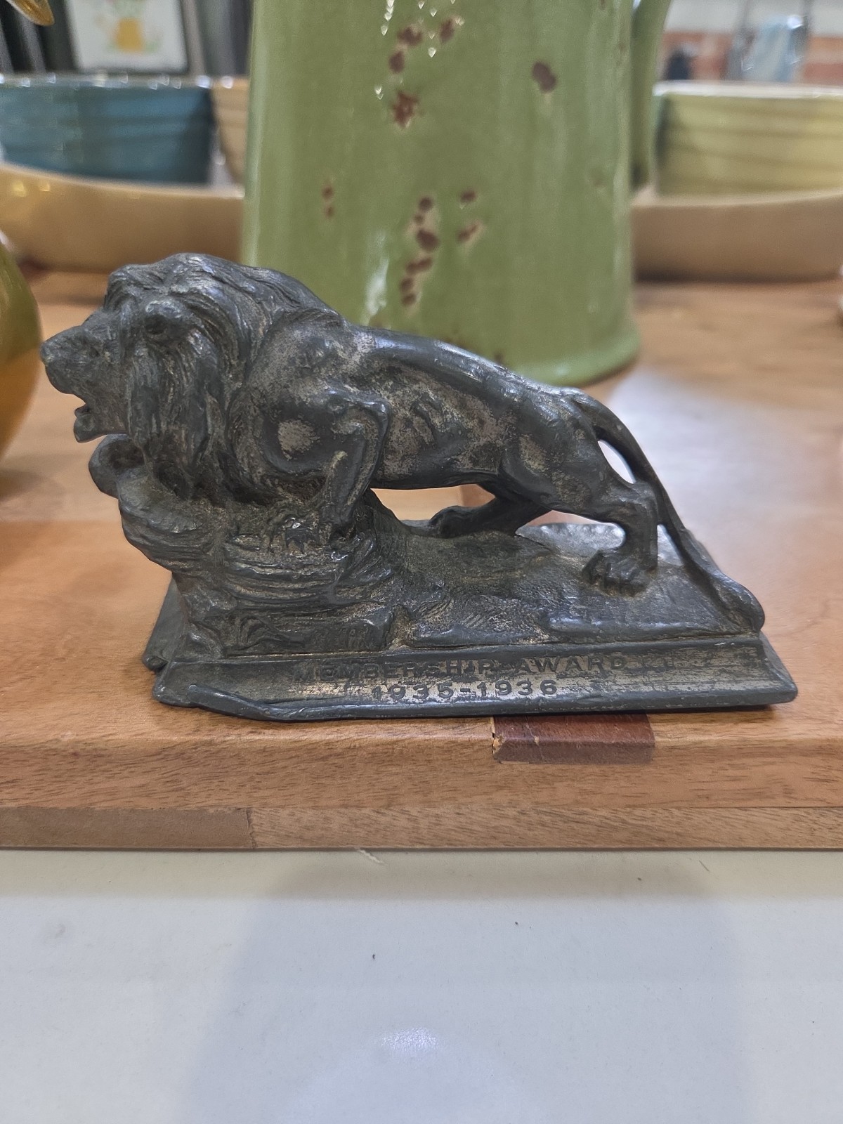 Antique 1935 - 1936 Leadership Award Lion Lead Pot Metal Art Deco Statue 