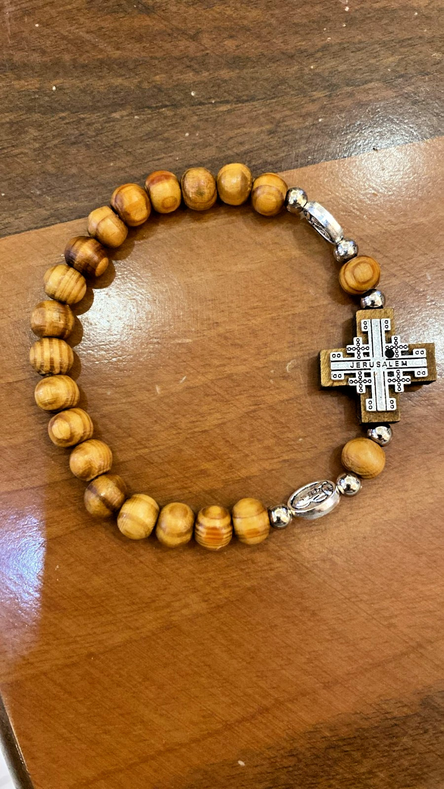 Handmade Olive Wood Jerusalem Cross Bracelet – Holy Land Christian Gift