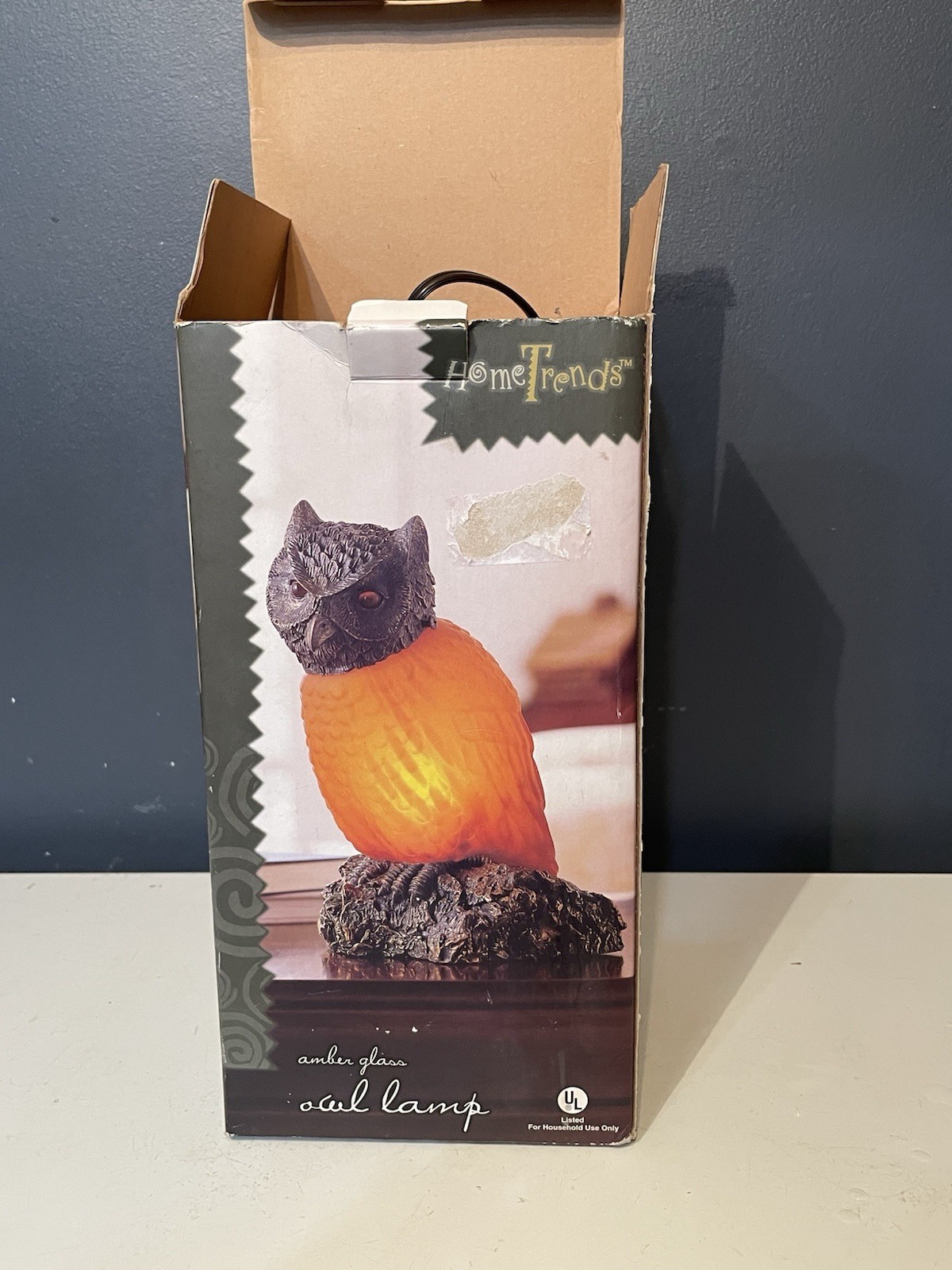 Vintage Home Trends Amber Glass Owl Lamp Red Eyes 53-096133-119 Box