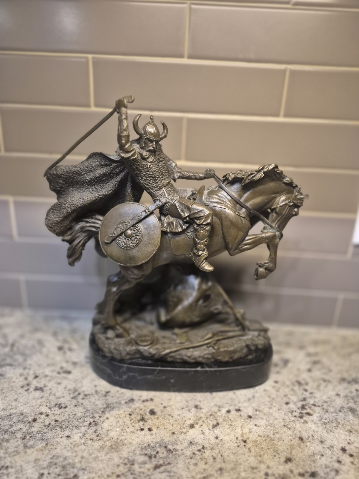 Vintage European Bronze Finery Viking Warrior Horse Bronze Sculpture