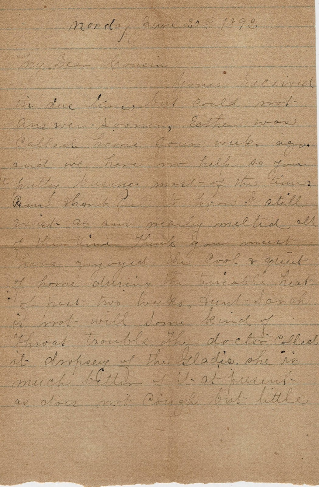 1892 Letter from Elmira, NY to Bainbridge, NY